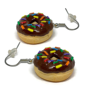 Chocolate Frosted Donut with Sprinkles Dangle Earrings
