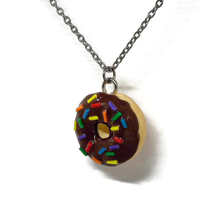 Chocolate Frosted Donut with Sprinkles Necklace