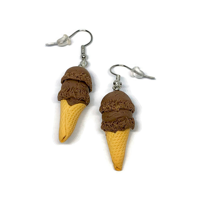 Chocolate Ice Cream Cone Dangle Earrings