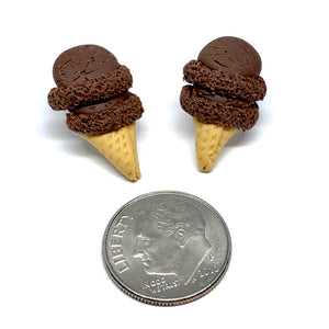 Chocolate Ice Cream Cone Stud Earrings