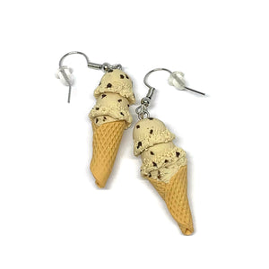 Chocolate Chip Ice Cream Cone Dangle Earrings