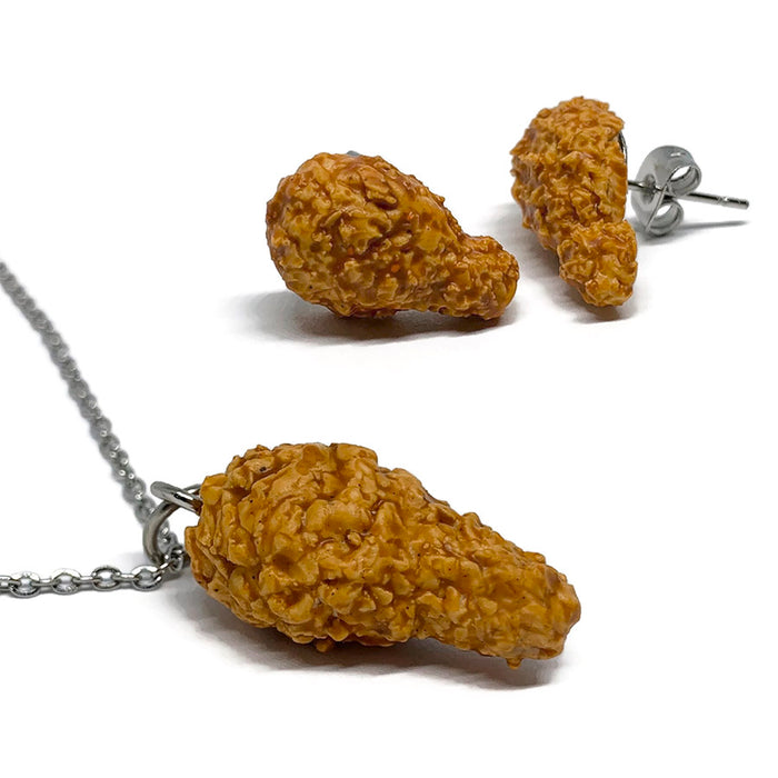 Fried Chicken Drumstick Earring and Necklace Gift Set