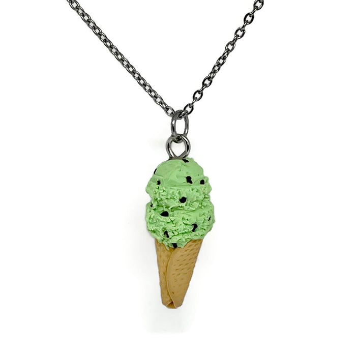 Mint Chocolate Chip Ice Cream Cone Necklace