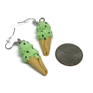 Mint Chocolate Chip Ice Cream Cone Dangle Earrings