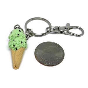 Mint Chocolate Chip Ice Cream Cone Keychain