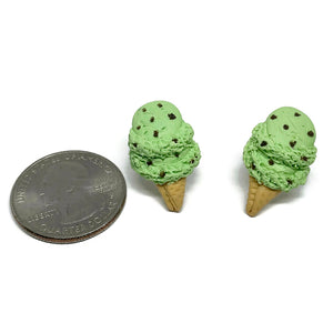 Mint Chocolate Chip Ice Cream Cone Stud Earrings