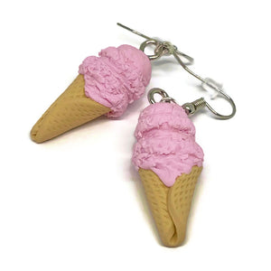 Strawberry Ice Cream Cone Dangle Earrings