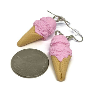 Strawberry Ice Cream Cone Dangle Earrings