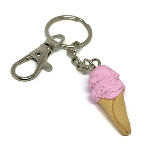 Strawberry Ice Cream Cone Keychain