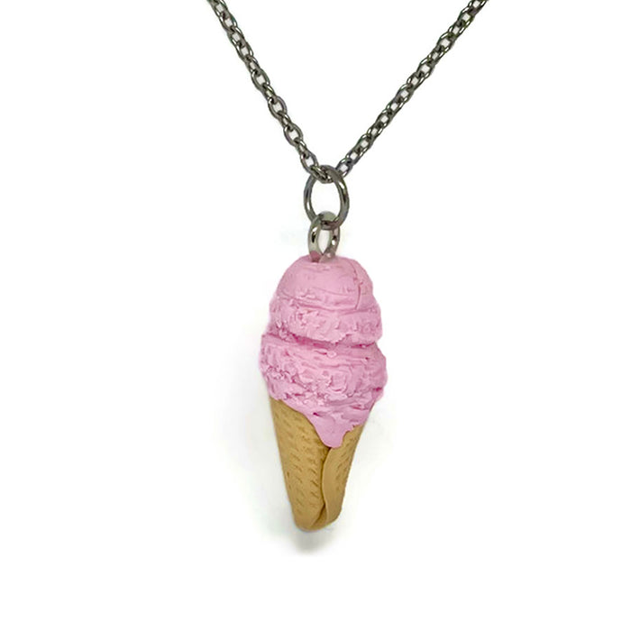 Strawberry Ice Cream Cone Necklace