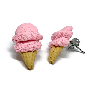 Strawberry Ice Cream Cone Stud Earrings